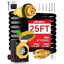 Marsflex 25FT 30 Amp Generator Cord and Power Inlet Box, Pre-Drilled Generator Inlet Box with NEMA L14-30P / L14-30R Generator Cord, for 125/250 Volt 7500 Watts, Weatherproof Outdoor Use, ETL Listed