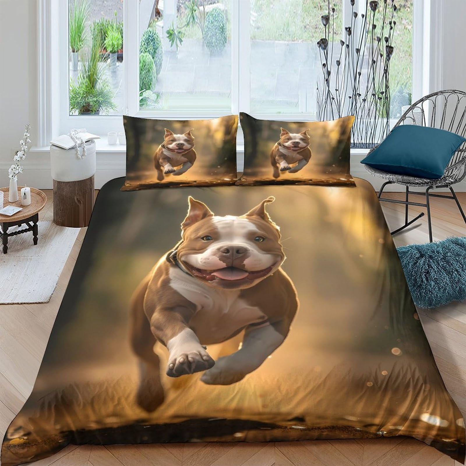 Ctjqhvkz Style-3 3D Printed Brown Pitbull Dog Fitted Sheet Microfiber Soft Breathable Forest Running Bed Cover For Bedroom Guest Room Single（135X200cm）