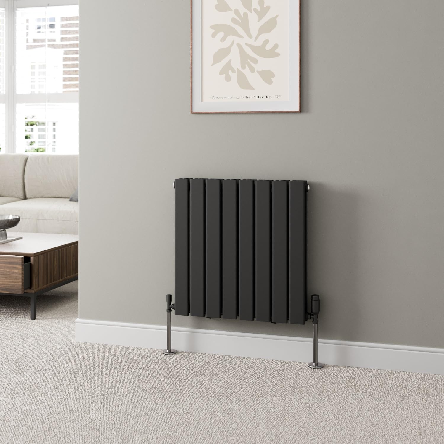 DuraTherm® 600 x 608mm Black Horizontal Designer Radiator Double Column Flat Panel Modern Central Heating Panels Bathroom Radiators