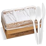 1,000 Plastic Disposable Cutlery Bulk Variety Pack White Medium Weight Includes 334 forks, 333 knives, 333 soup spoons, Disposable Silverware Plastic Cutlery