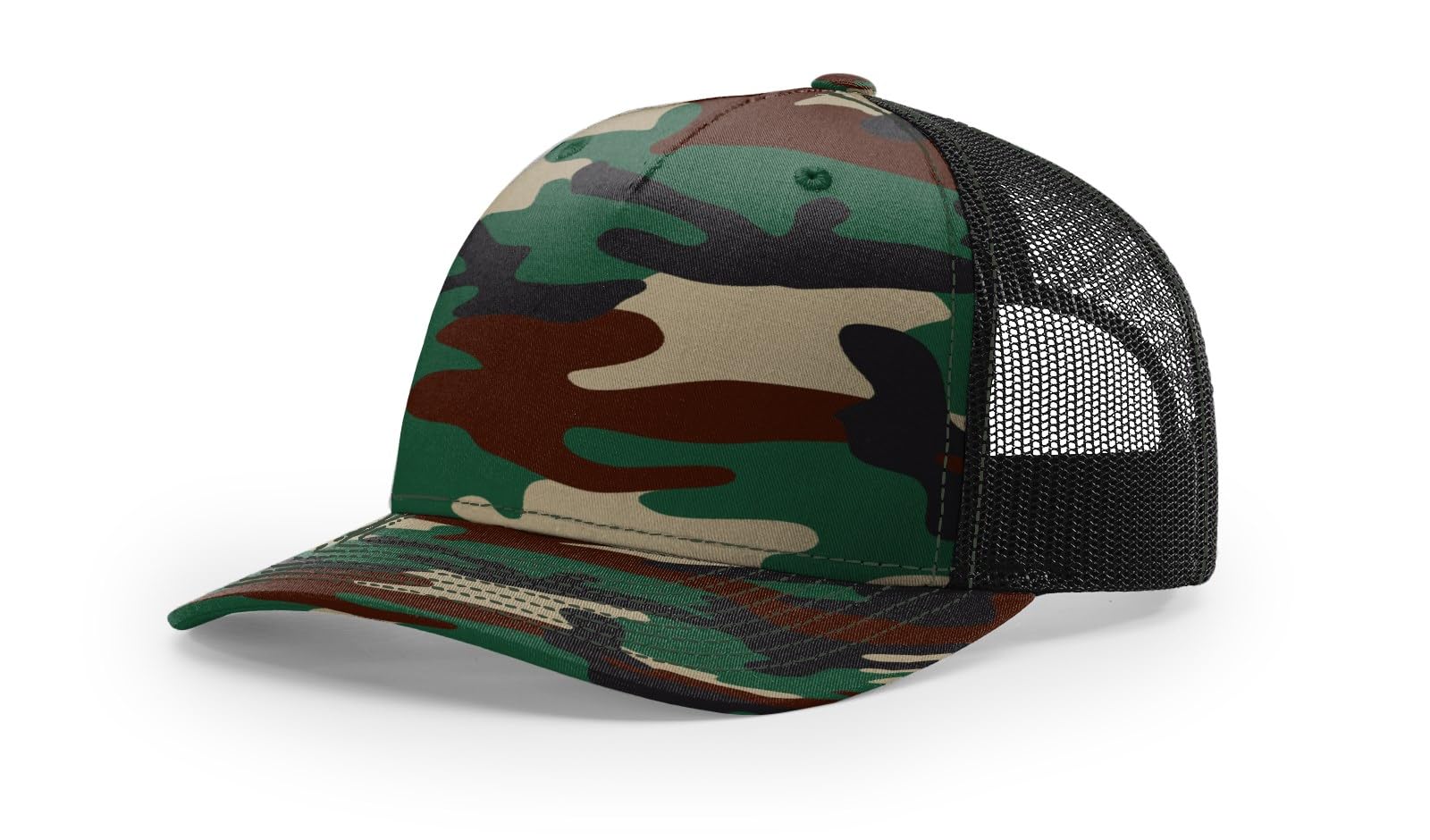 Richardson Custom Embroidered Trucker Cap with Print, Green Camo/Black