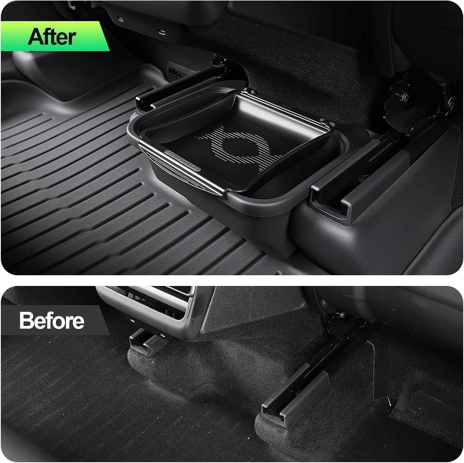 topfit organisateur de console centrale arrière pour Tesla Model Y Juniper boîte de rangement sous siège, poubelle avec couvercle accessoires intérieurs pour Model Y Juniper 2025-2026
