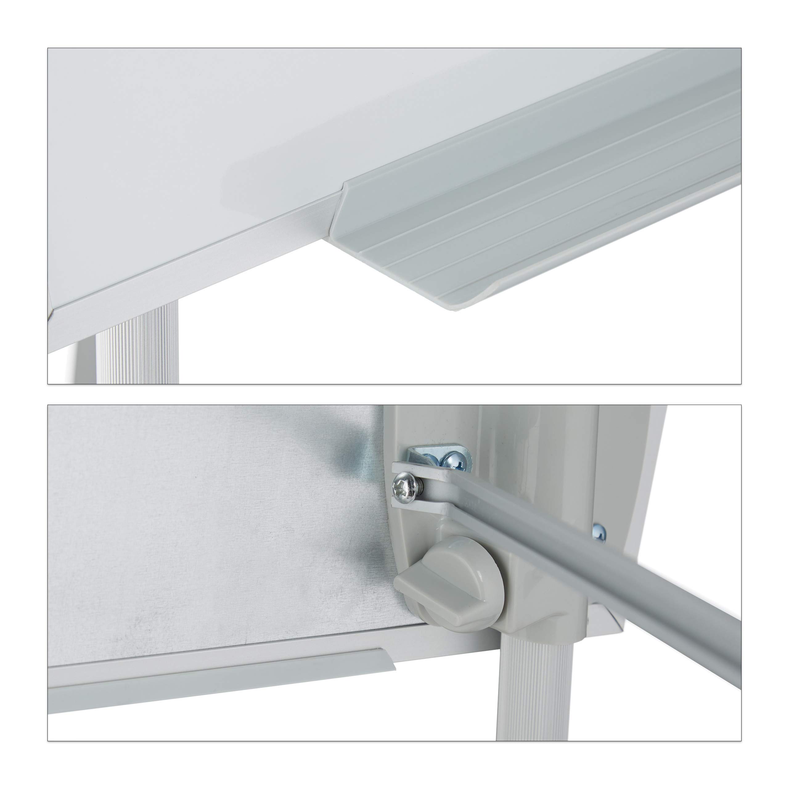 Relaxdays Lavagna Magnetica con Cavalletto, Regolabile, Porta Pennarelli, Treppiedi, Portablocco, HxL 90 x 60, Bianca