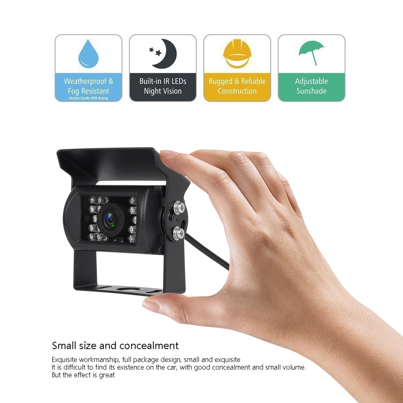 Achteruitrijcamera, auto HD achteruitrijcamera met 24 ledlampen, infrarood IP66 waterdicht