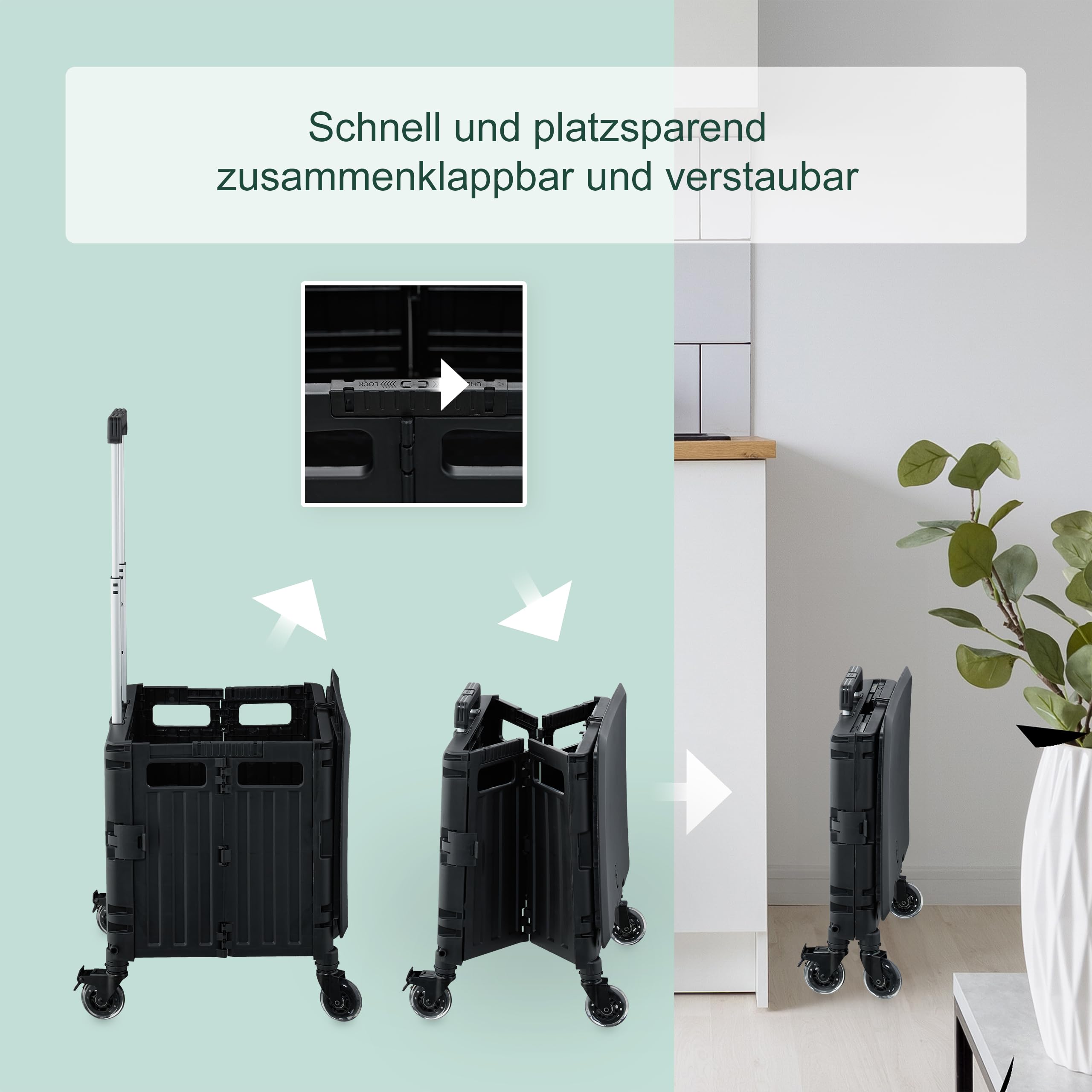 Relaxdays Einkaufstrolley, klappbar, Einkaufskorb mit Lenkrollen, Deckel & Teleskopgriff, bis 35 kg, Rollkiste, schwarz