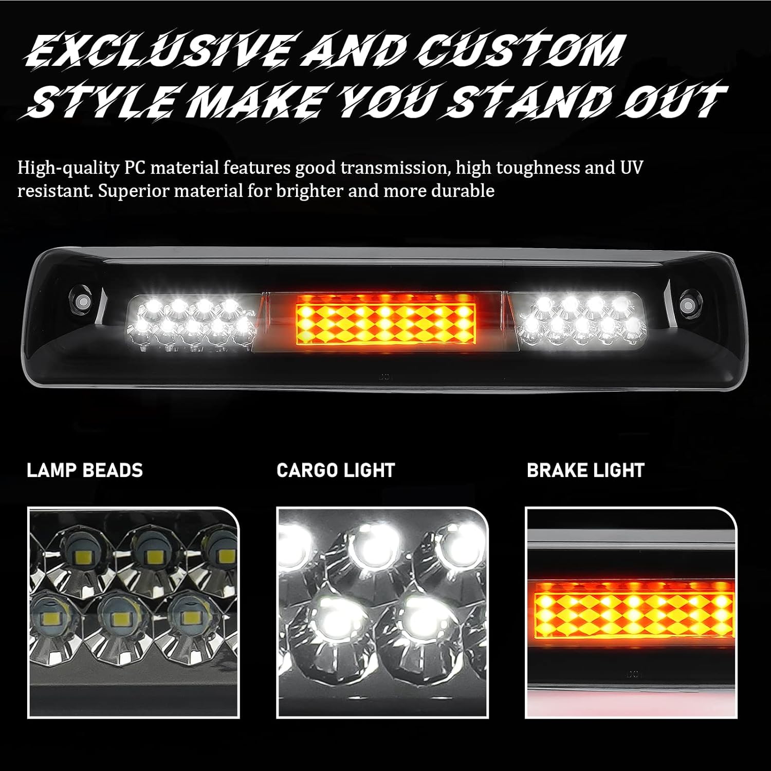 LED Third 3rd Brake Light Fit for Chevy Colorado GMC Canyon 2015-2022 Pickup Trucks, Rear Cargo Lamp High Mount Stop light, Smoke Lens