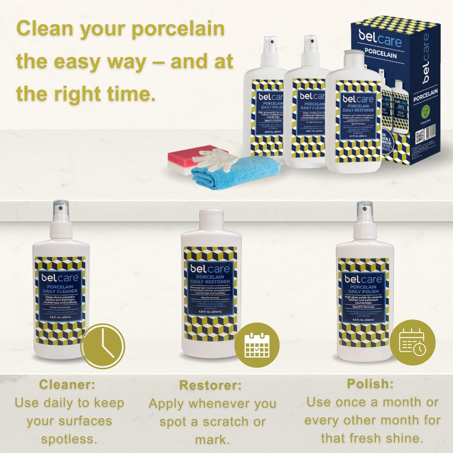 Porcelain Surface Care Kit | Cleaner, Repairer & Polisher for Kitchen Sinks, Countertops, Bathroom Vanities and Other Porcelain Surfaces