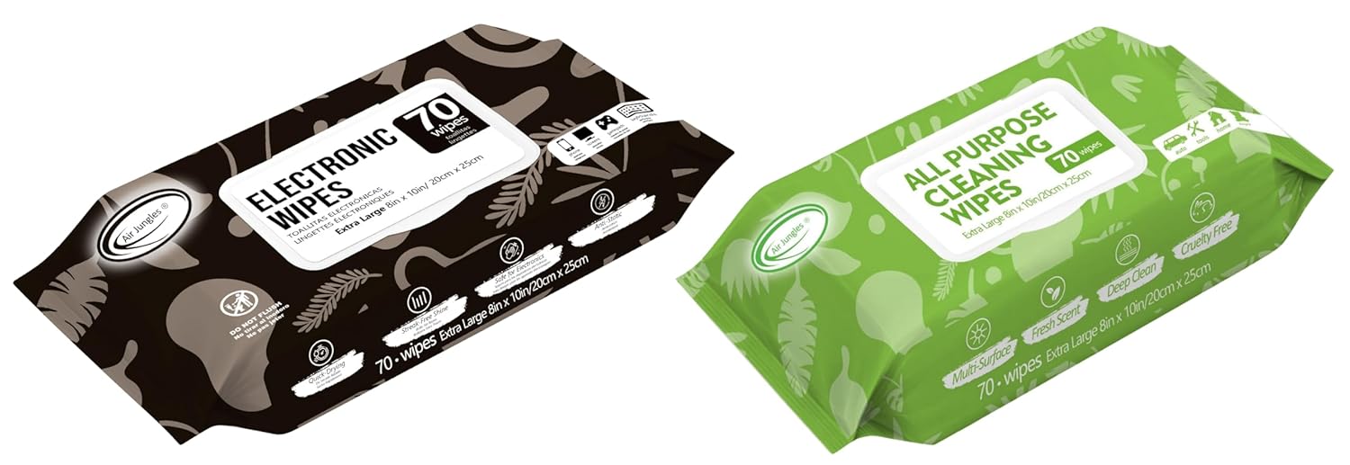 Air Jungles Multi-Surface Cleaning Wipes Bundle Electronic All-Purpose Wipes 70 Count Each Extra Large 8x10