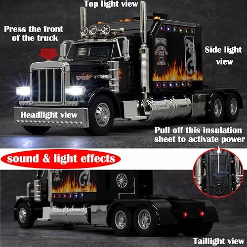 Miniatura 4 de Vehículos de juguete semi pesados modelo de camión 124 de aleación negra coleccionables con luces y sonidos