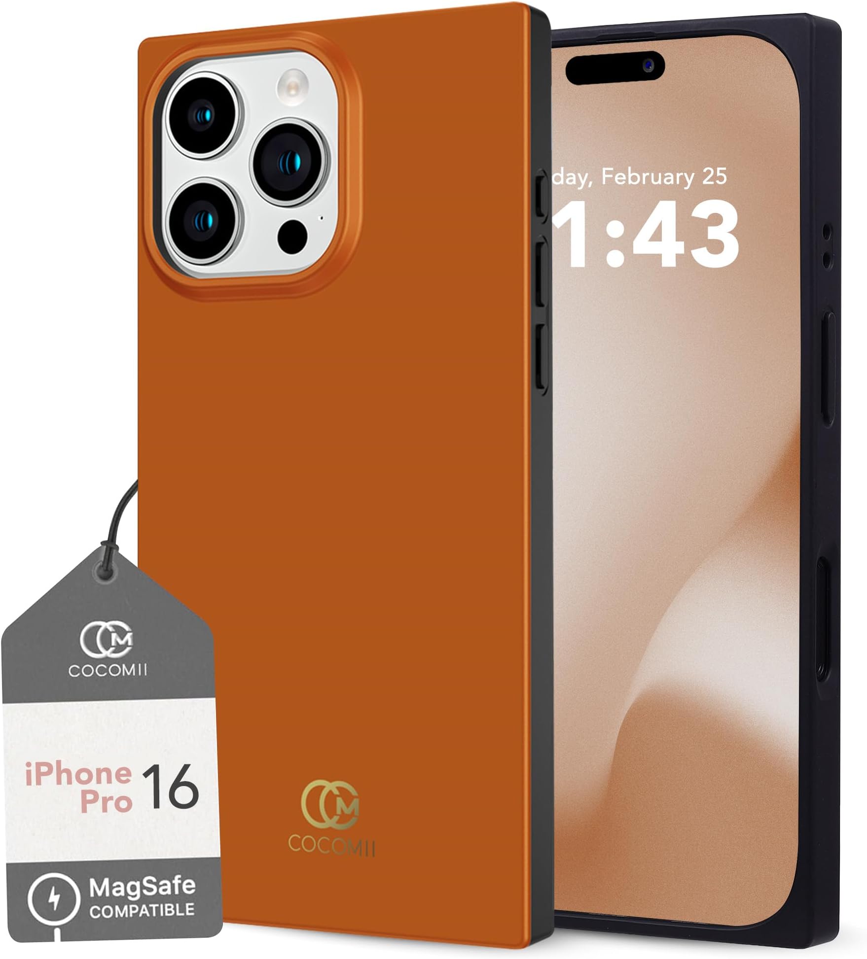 Rectangle Case Compatible with iPhone 16 Pro - Compatible with MagSafe, Timeless Neutrals Protective Phone Case, Rectangle Edges, Matte, Solid Color Shockproof, Scratch Resistant - Caramel