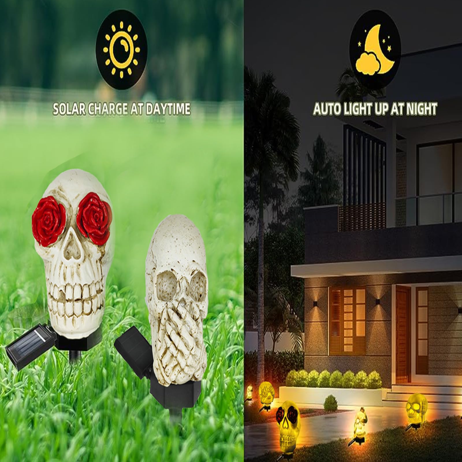 Szkielet LED lampa solarna – upiorna dekoracja halloweenowa do ogrodu, ścieżki podwórka, podwórka, wodoodporna lampa solarna na zewnątrz, dekoracja imprezowa, 4 sztuki (1)