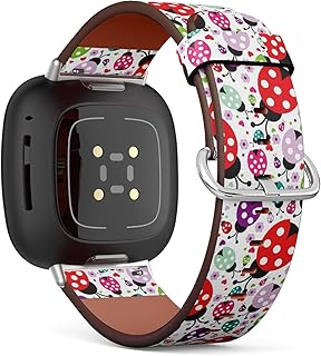 CJBROES Replacement Leather Watch Band, Compatible with Fitbit Versa 3 and Fitbit Sense of Wristband Bracelet Accessory - Kids Lady Bug Polka