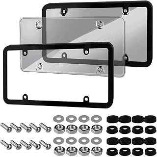 2-Pack Clear License Plate Covers and Frames - Universal ABS Protective Shield with Screws Caps for Standard US Cars, Legal Compliant Design(Black)