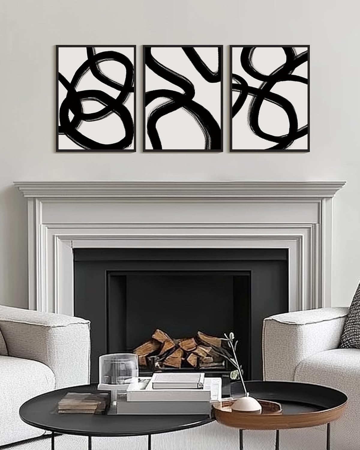 KUVIOKE Black and White Abstract Framed Wall Art Ink Wash Minimalist Lines Painting Artwork for Bedroom Hallway 12x16in (Black Framed)