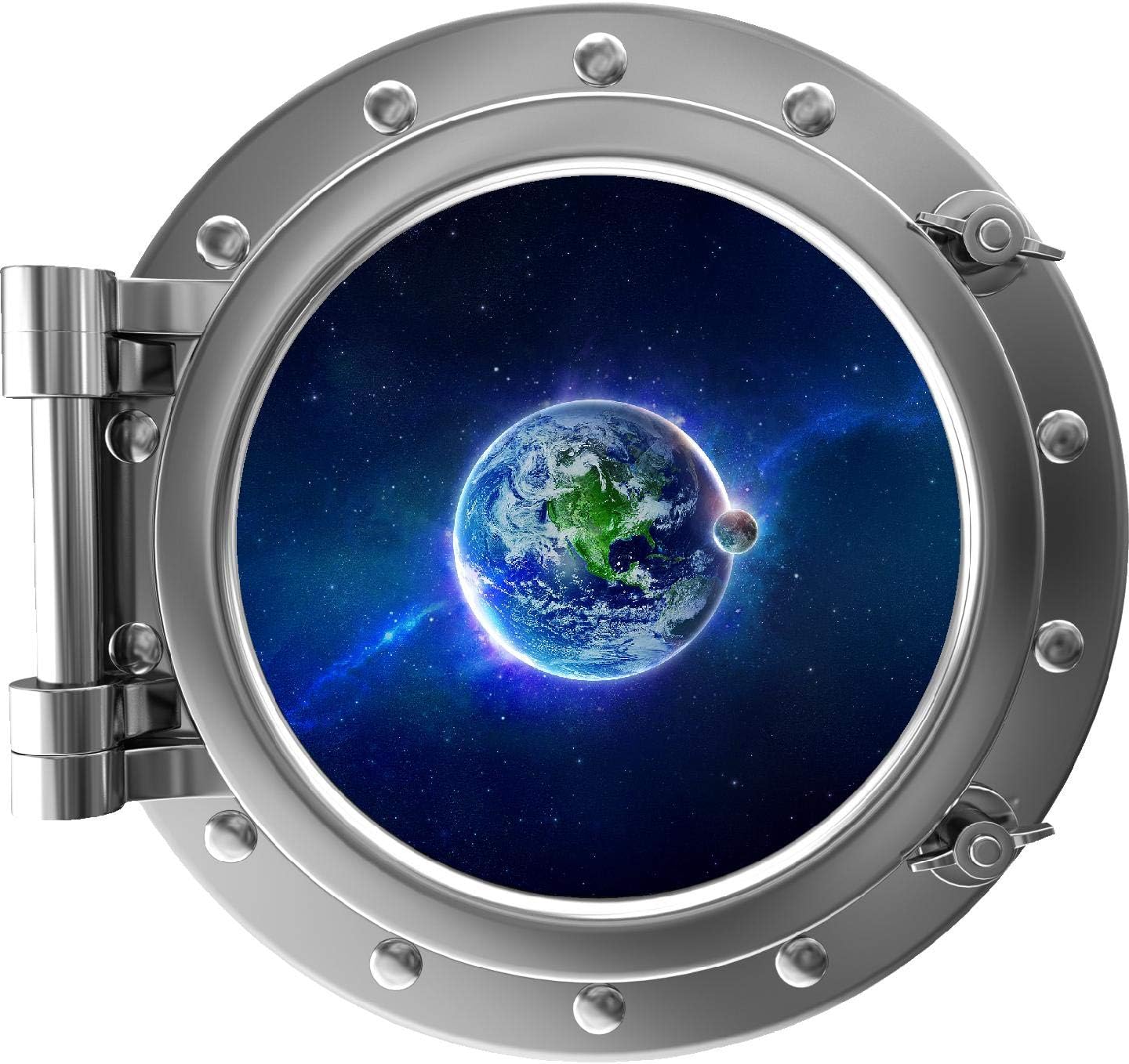 Port Scape Instant Space View Earth 1 Silver Porthole Window Wall Decal Removable Wall Mural Vinyl Sticker Solar System Planet Kids Room Decor 24 inch
