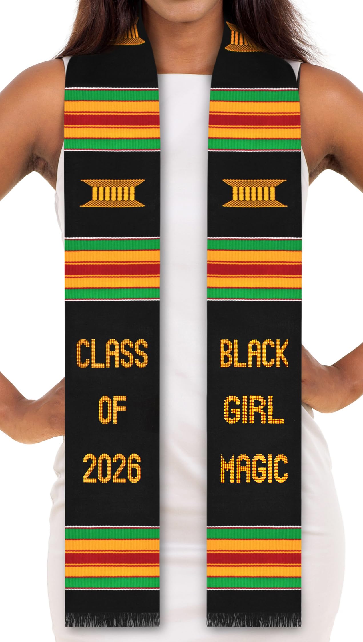 Black Girl Magic 2026 Authentic Handwoven Kente Cloth Graduation Stole