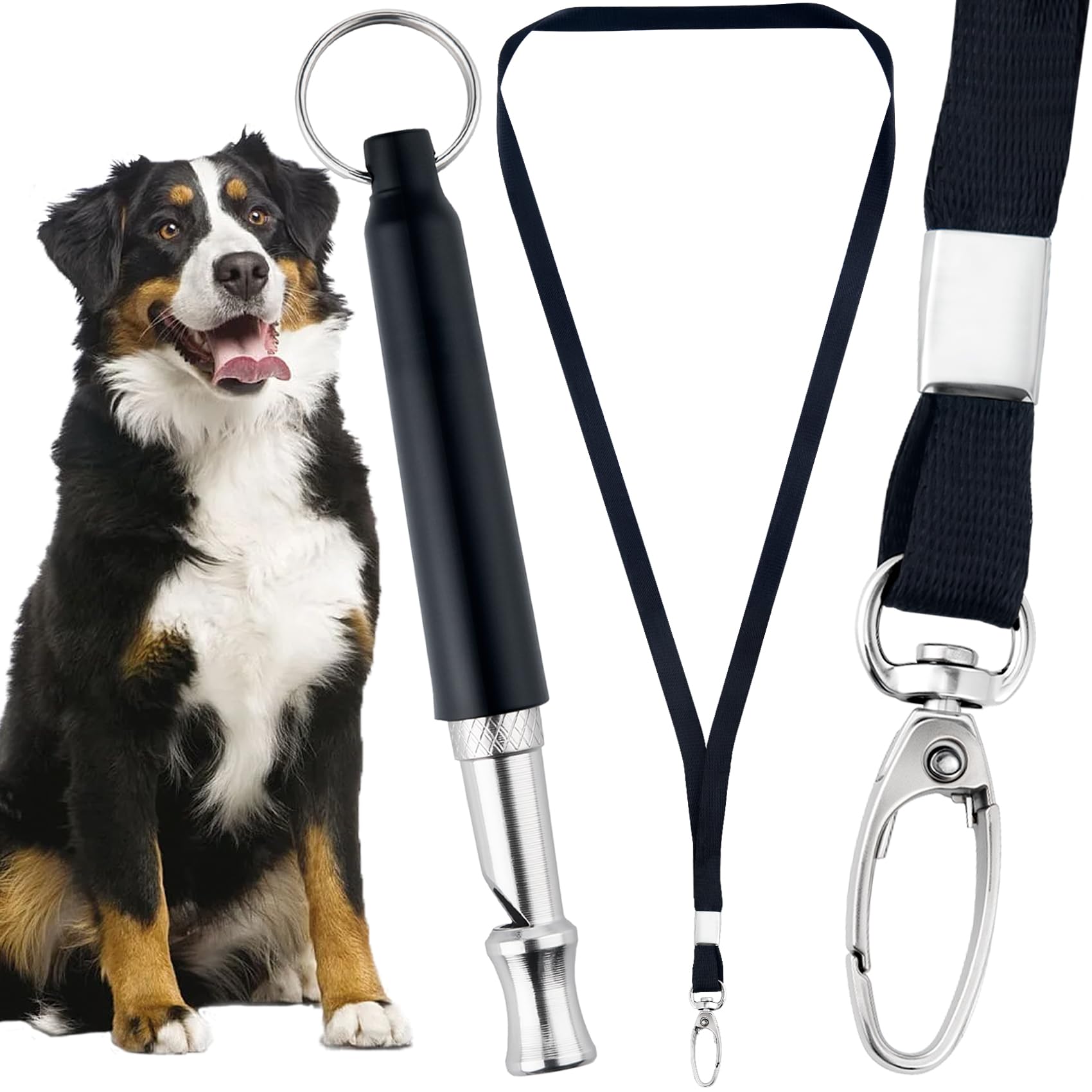 Winsyison Dog Whistle with Lanyard, Adjustable Ultrasonic Dog Whistle to Stop Barking, Professional Recall Dog Training Whistles Training Control Tools for Labradors Scottish Terriers Beagles- Black
