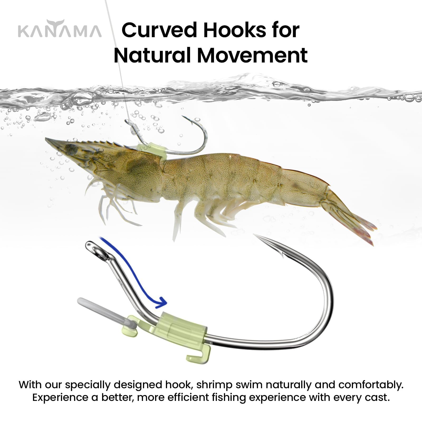 KANAMA Ami per Gamberi Vivi Luminosi - Ami da Pesca in Acciaio ad Alto Carbonio, Anticorrosione, con Ardiglione, Forti, Ideali per Spigole Cernie Lucci Pesci Gatto