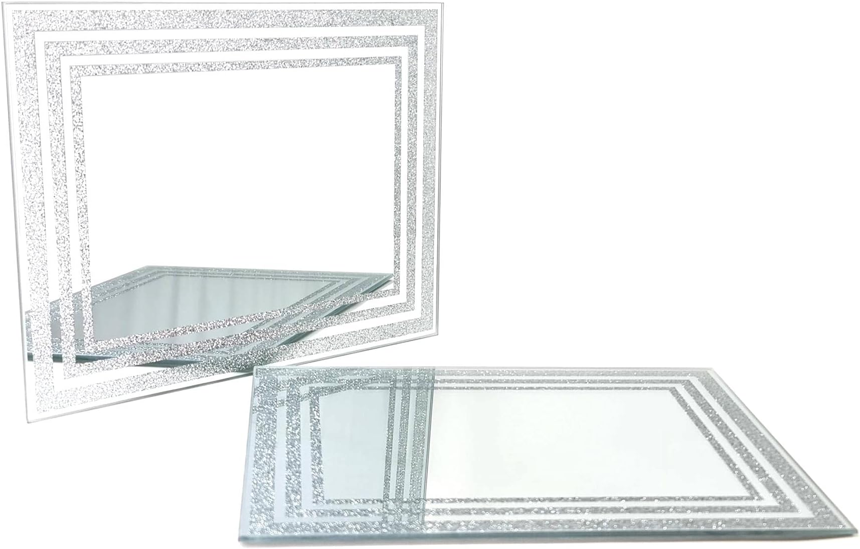 The Leonardo Collection Set of 2 Mirrored Glass Placemats Modern Silver ...
