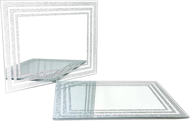 The Leonardo Collection Set of 2 Glass Placemats Modern Silver Glitter Square Dining Table Place Mats