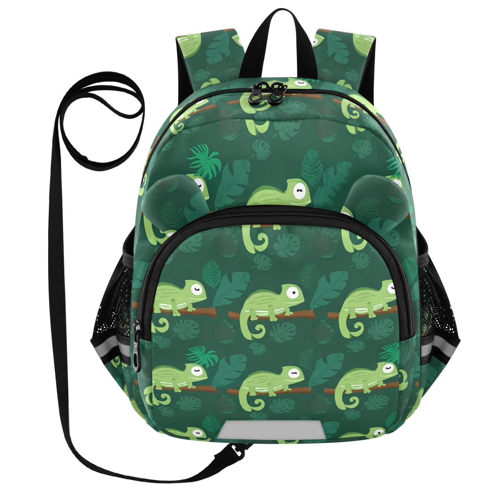 Chameleon Branch Tropical Leaves Toddler Harness Backpack for Boys Girls 3-6 Years Kids Backpack with Anti Lost Safety Leash Baby Protection Backpack for Travel Walking Preschool