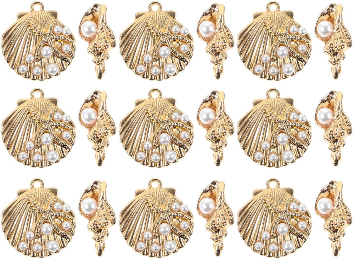 TEHAUX 10 pack Seashell Charms Mini Conch Pendant Jewelry Supplies for Diy Earrings Necklaces Bracelets Beach Theme Decorations Craft Making Accessories