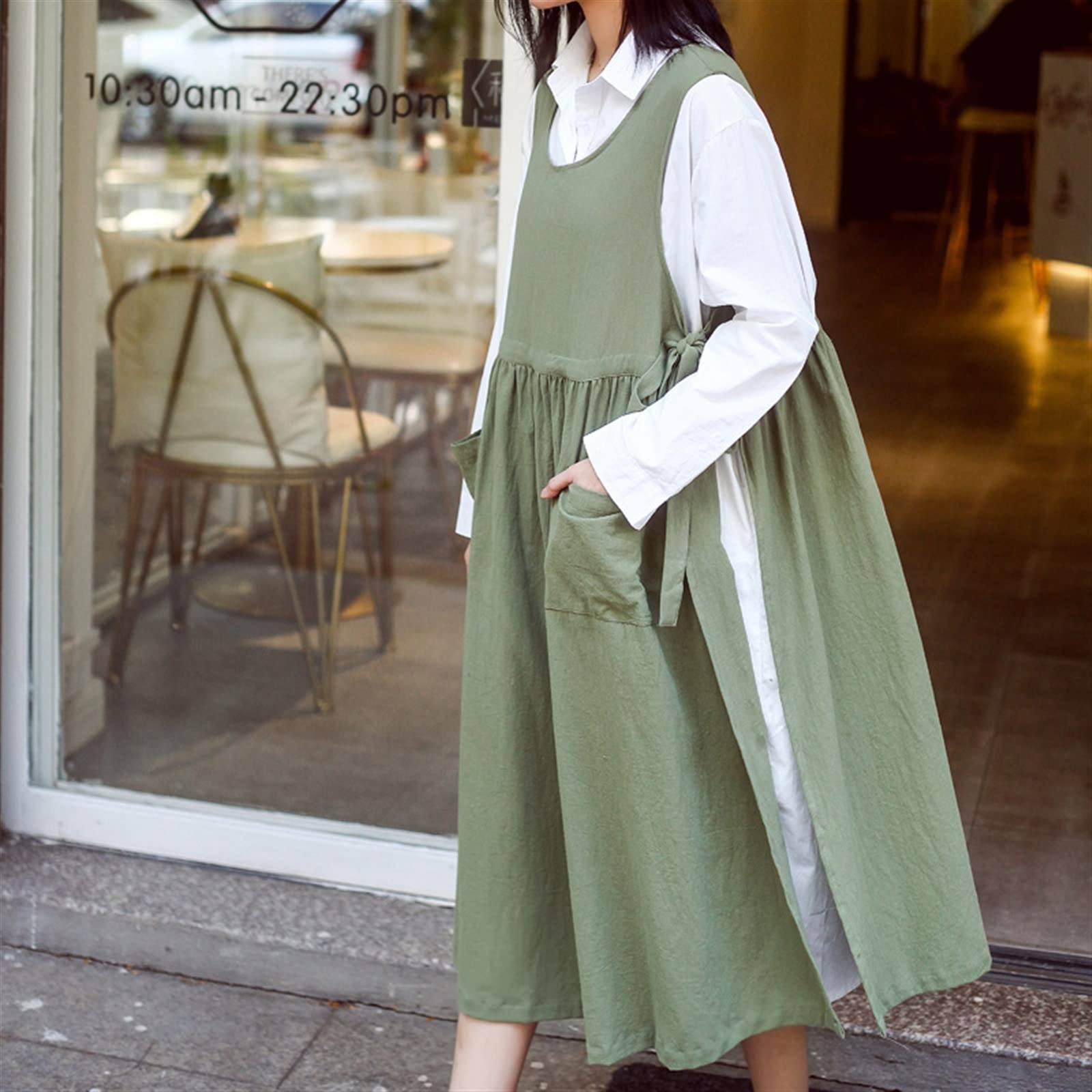 Moda Prosty bawełniany fartuch Strona główna Pieczenie w kuchni Kwiat Art Wzmocnienie paznokci Duży fartuch roboczy Fartuchy (Color : Army green, Size : 56cmX110cm)