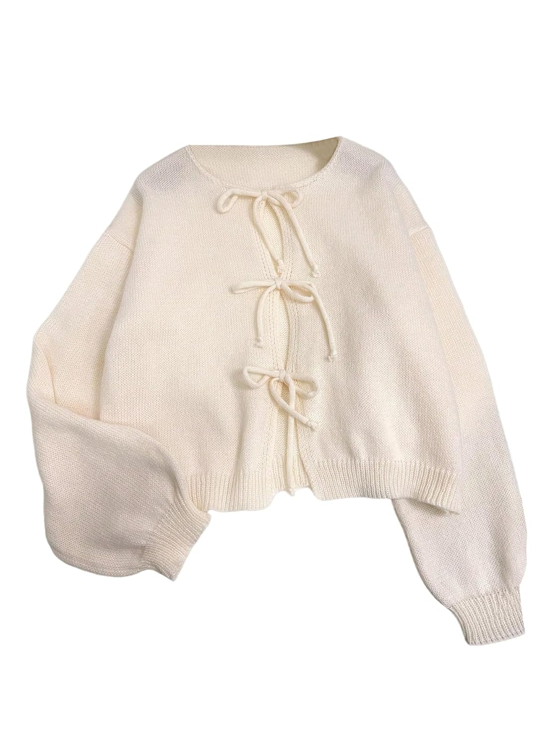 MakeMeChic Womens Tie Front Sweater Cardigan Crew Neck Long Sleeve Lightweight Outerwear