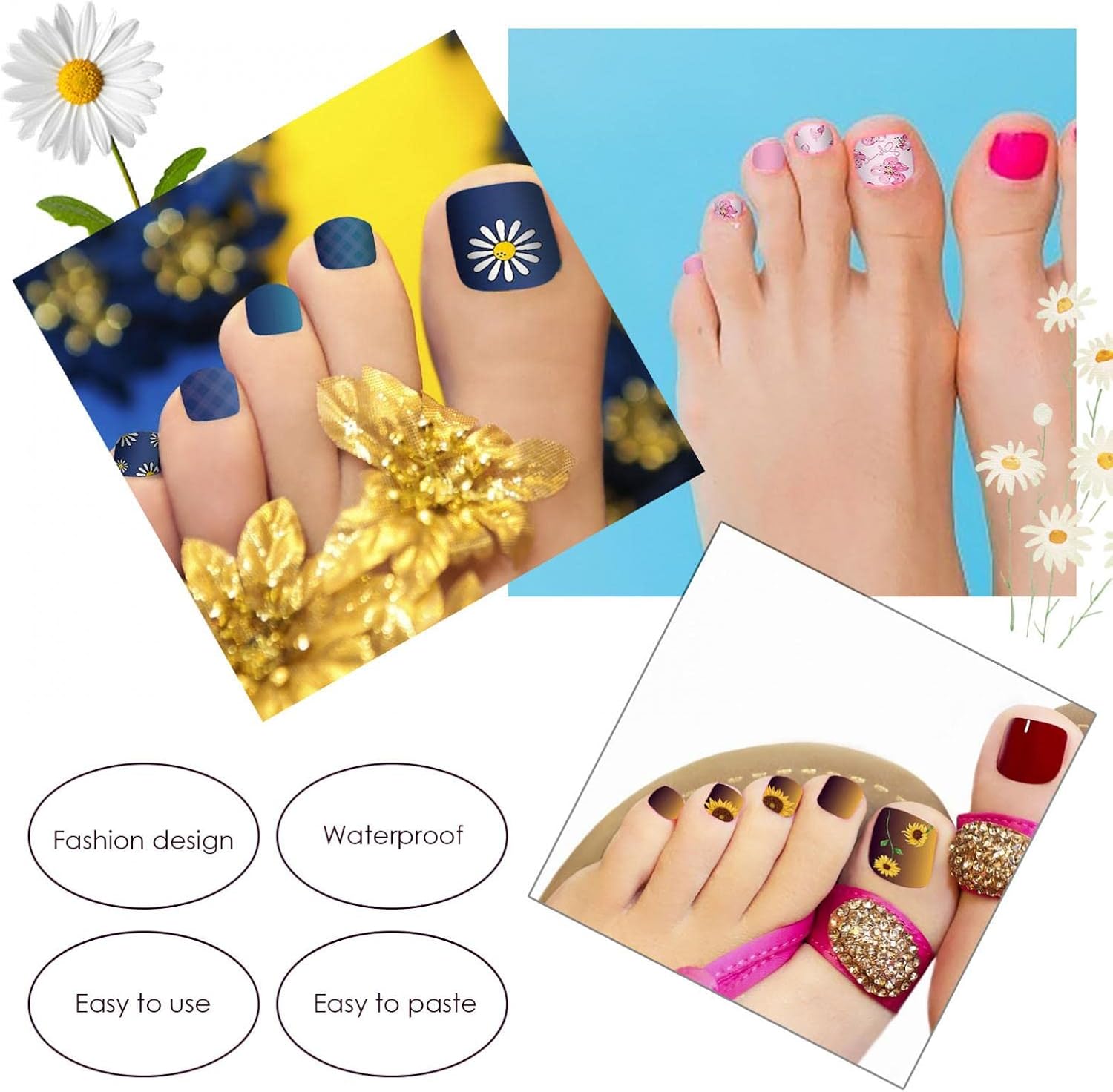 Mllkcao 6 Pieces Toe Nail Art Stickers Self-Adhesive Tools Tips Polish Nail Art Stickers for Women & Girl DIY Nail Decoration Hot Stamping Nail Foil Kit : Beauty & Personal Care