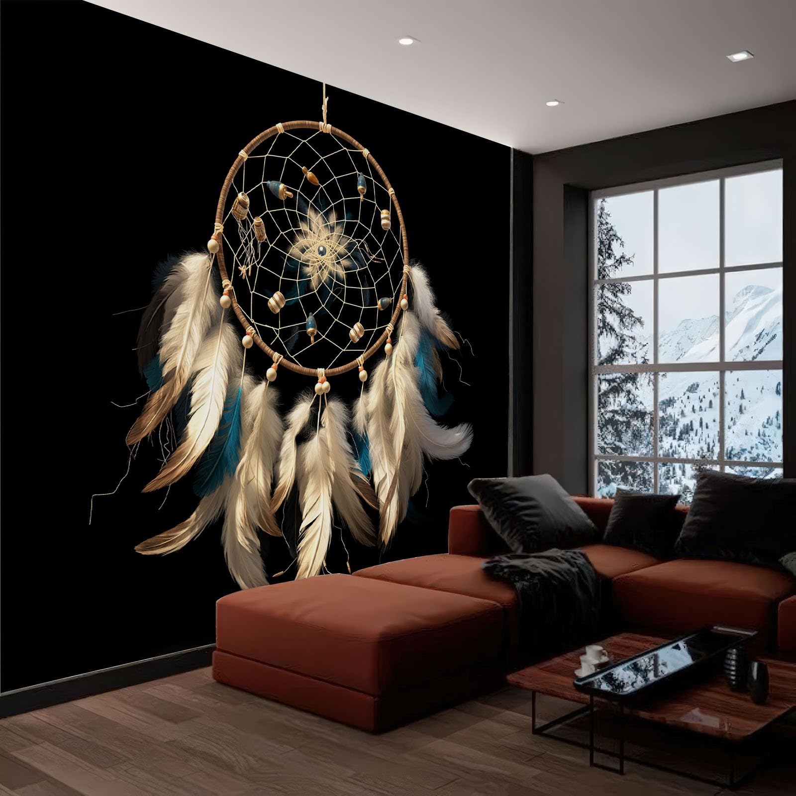 Dunkel Fototapete 3D Effekt B250 x H175 cm, Federn Windspiel Traumfänger Moderne Wandtapete Vlies Wandbild - Premium Bildtapete XXL Poster für Schlafzimmer Kinderzimmer Wohnzimmer Wanddeko