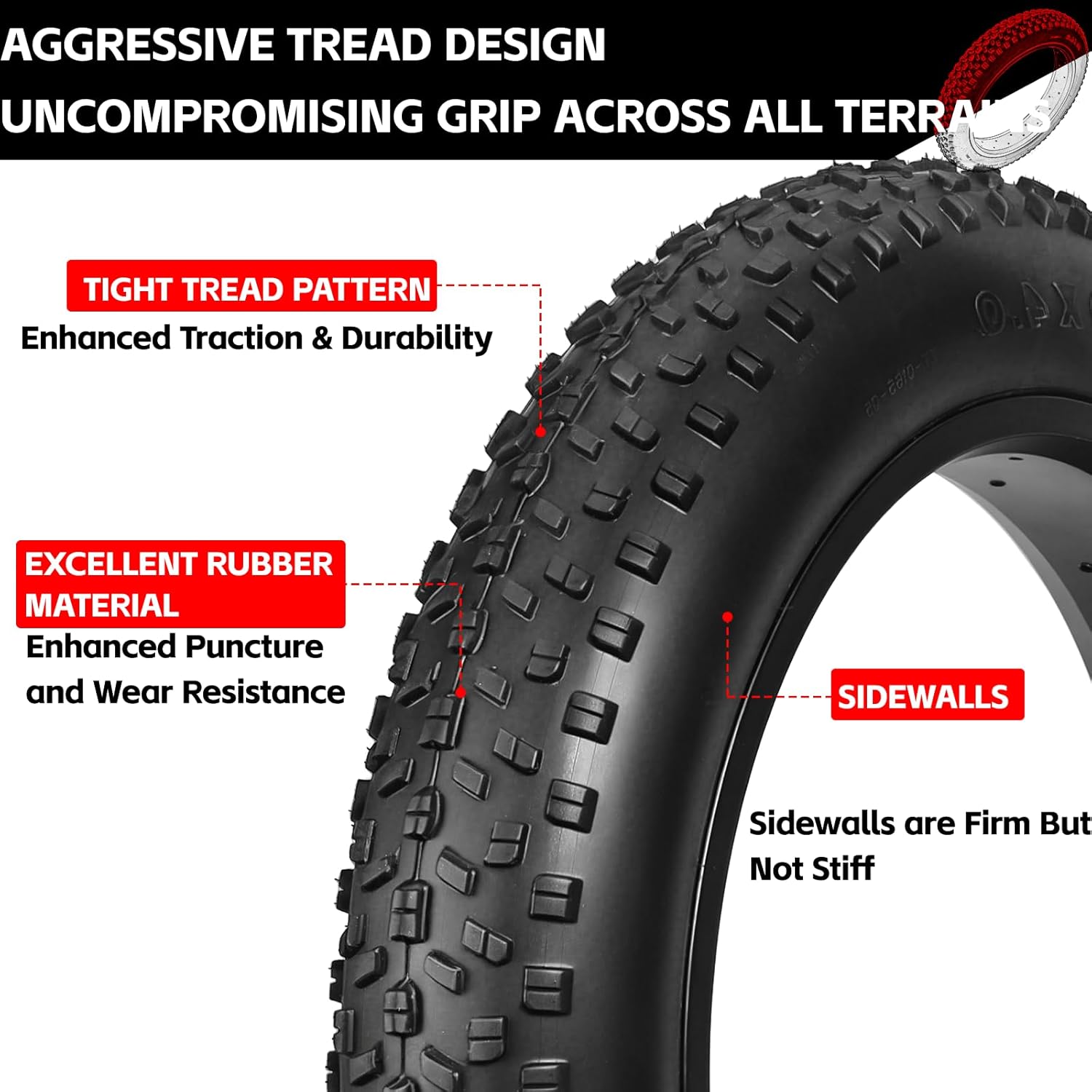 20x4 E-Bike Fat Tire, Puncture Protection, High Grip All-Terrain Tires with Tubes, Tire Levers & Liners for MTB/E-Bike/Tricycle/Folding Bikes, Tread Design, for Snow/Sand/Off-Road/Street