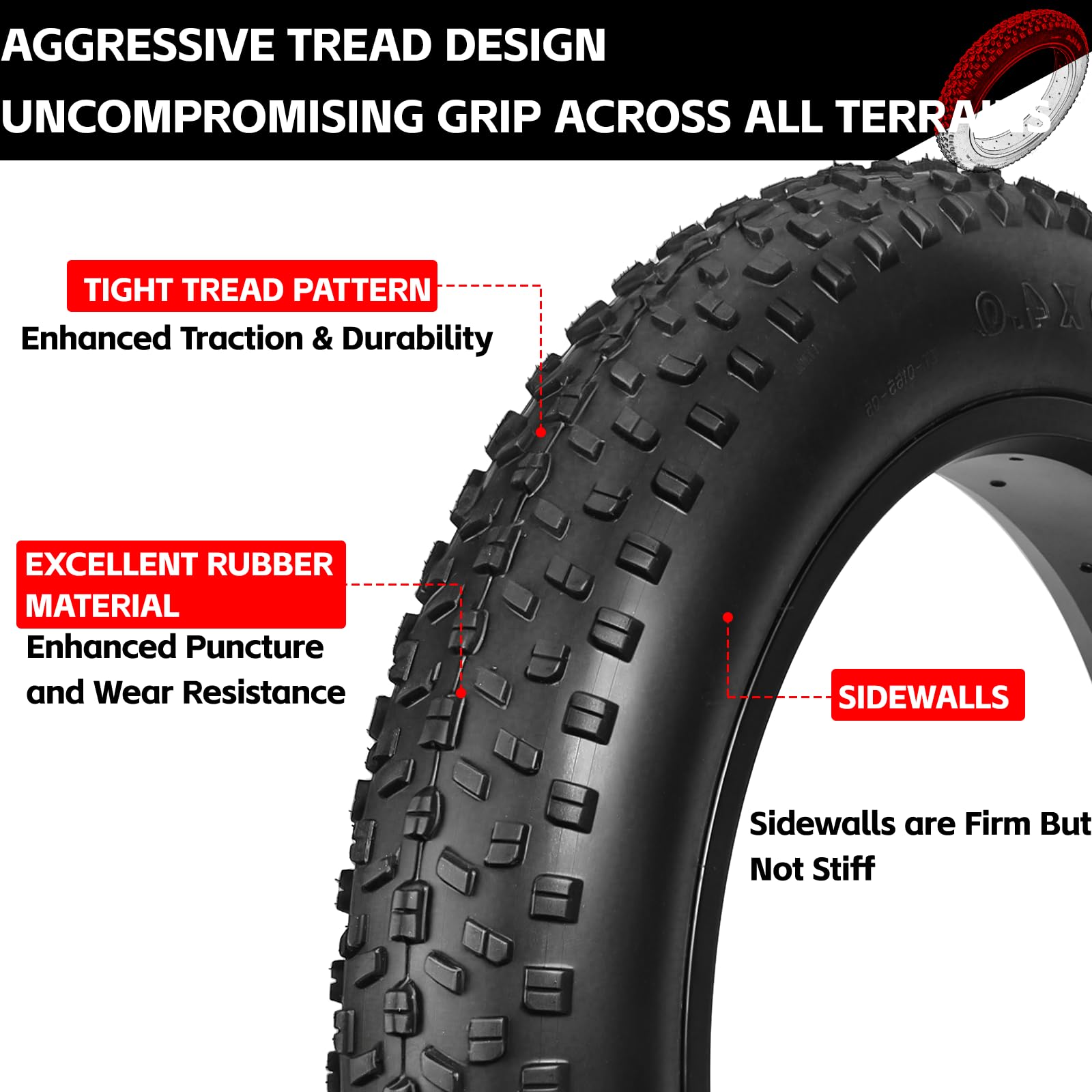 Neumático grueso de bicicleta de 20 x 4, protección contra pinchazos, neumáticos todo terreno de alto agarre con tubos, palancas de neumáticos y forros para MTB/E-Bike/triciclo/bicicletas plegables