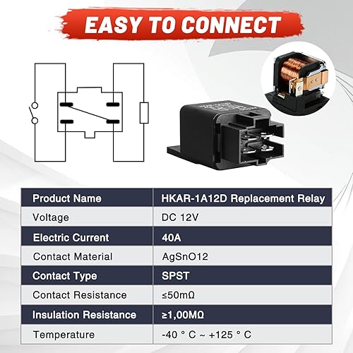 Miniatura 2 de Relé de 4 pines de 12 V, 40 amperios, SPST 14 VCC, relé automotriz impermeable para faros delanteros de automóvil, altavoces, bocina, aire