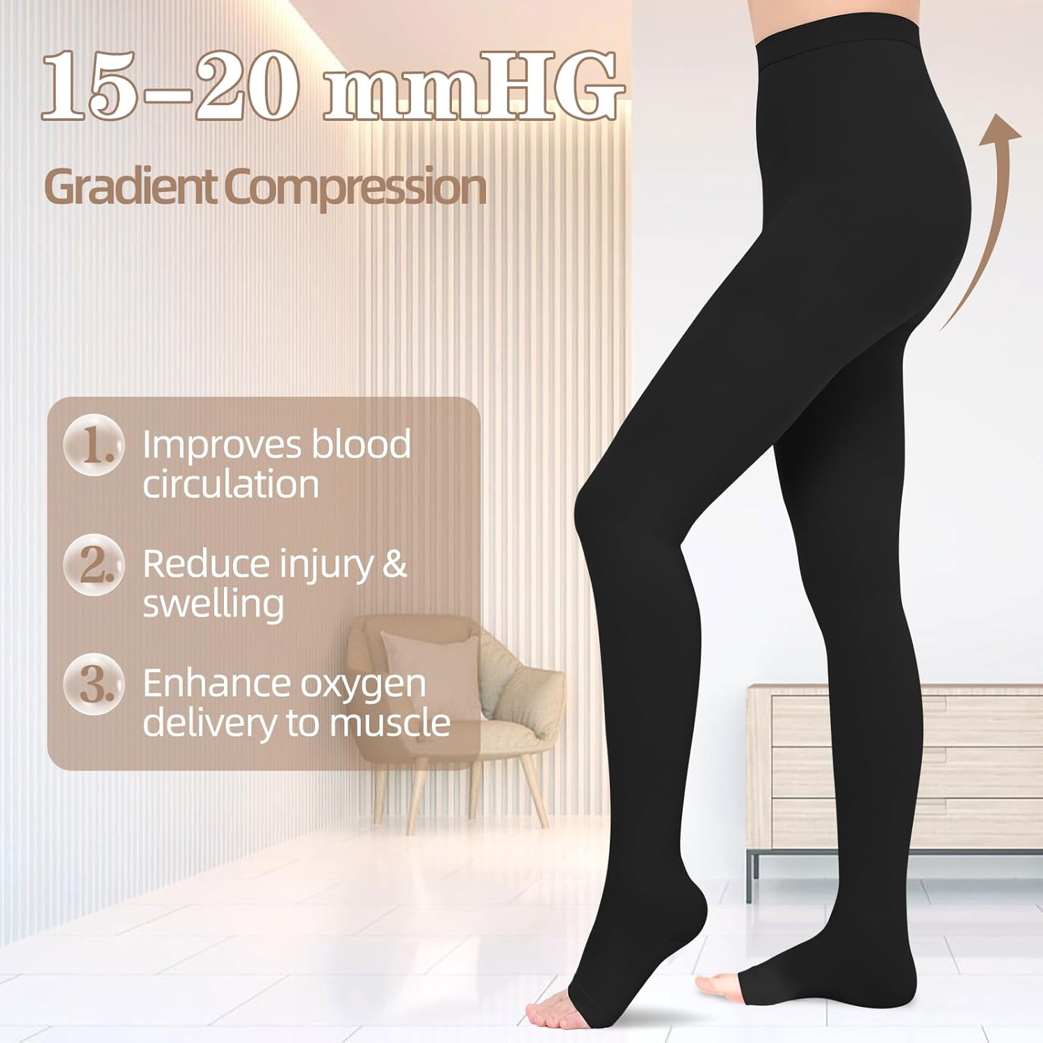 Compression Pantyhose,15-20mmHG Tights for Women & Men,Medical Grade Compression Stockings for Teachers, Nurses, Office Workers & Varicose Vein Patients,Waist-high Compression Leggings to Relief Leg Fatigue - Image 3