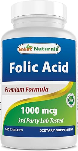Best Naturals Ácido fólico 1000 mcg (vitamina B9), 240 tabletas