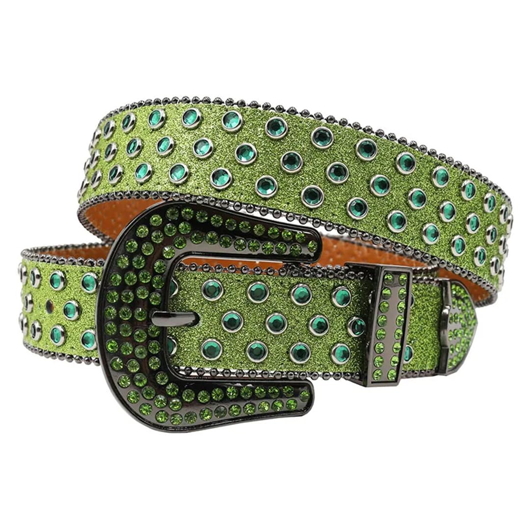 Cinturón de piel suave con diamantes de imitación para mujer, unisex