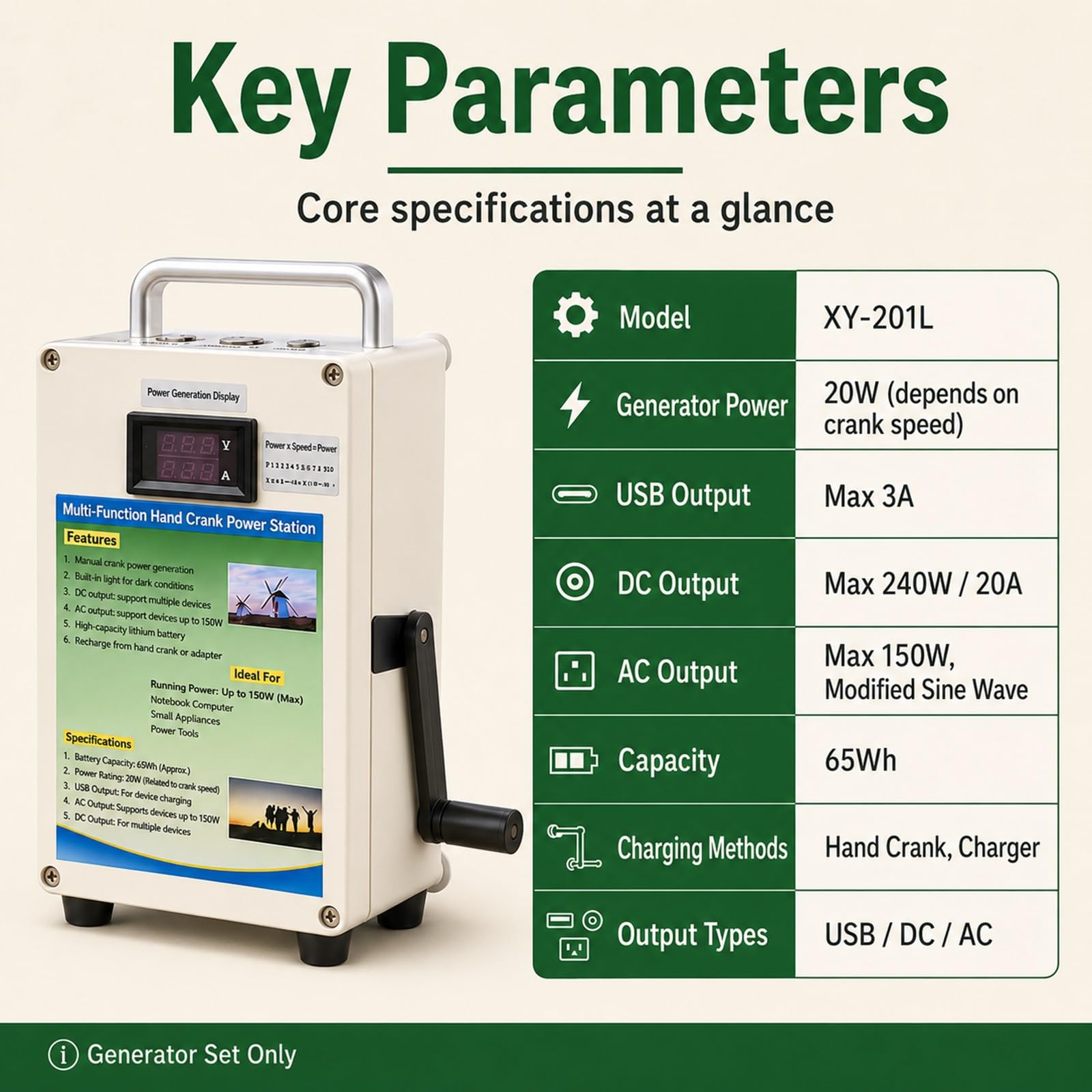 Cargador a Manivela Portátil 150W Estación de Energía Generador Urgente | Equipo Manual Dinamo USB Teléfono Supervivencia Camping Exterior, Fuente Energía Rápida Confiable de Campo