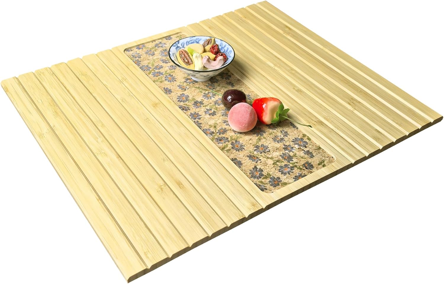 Bamboo Sofa Arm Tray - for Your Couch Table- Couch Cup Holder, Couch Tray Tables -Natural Color with Cork