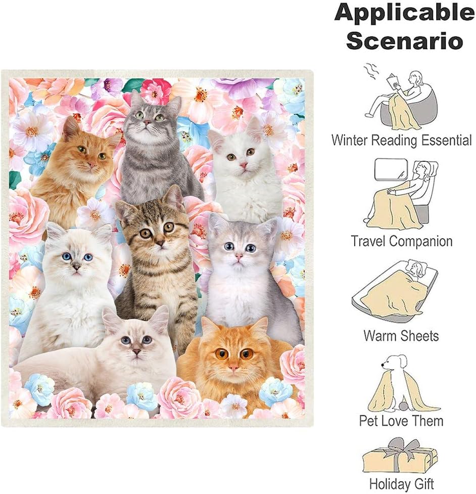 Cat Blanket,Cat Lover Gifts for Women,Kitty Blanket Gifts for Cat Lovers,Kitten Blanket Throw for Bedroom Sofa Couch Cat Gifts for Girls 60X80inches Cat Lover Gift Blanket