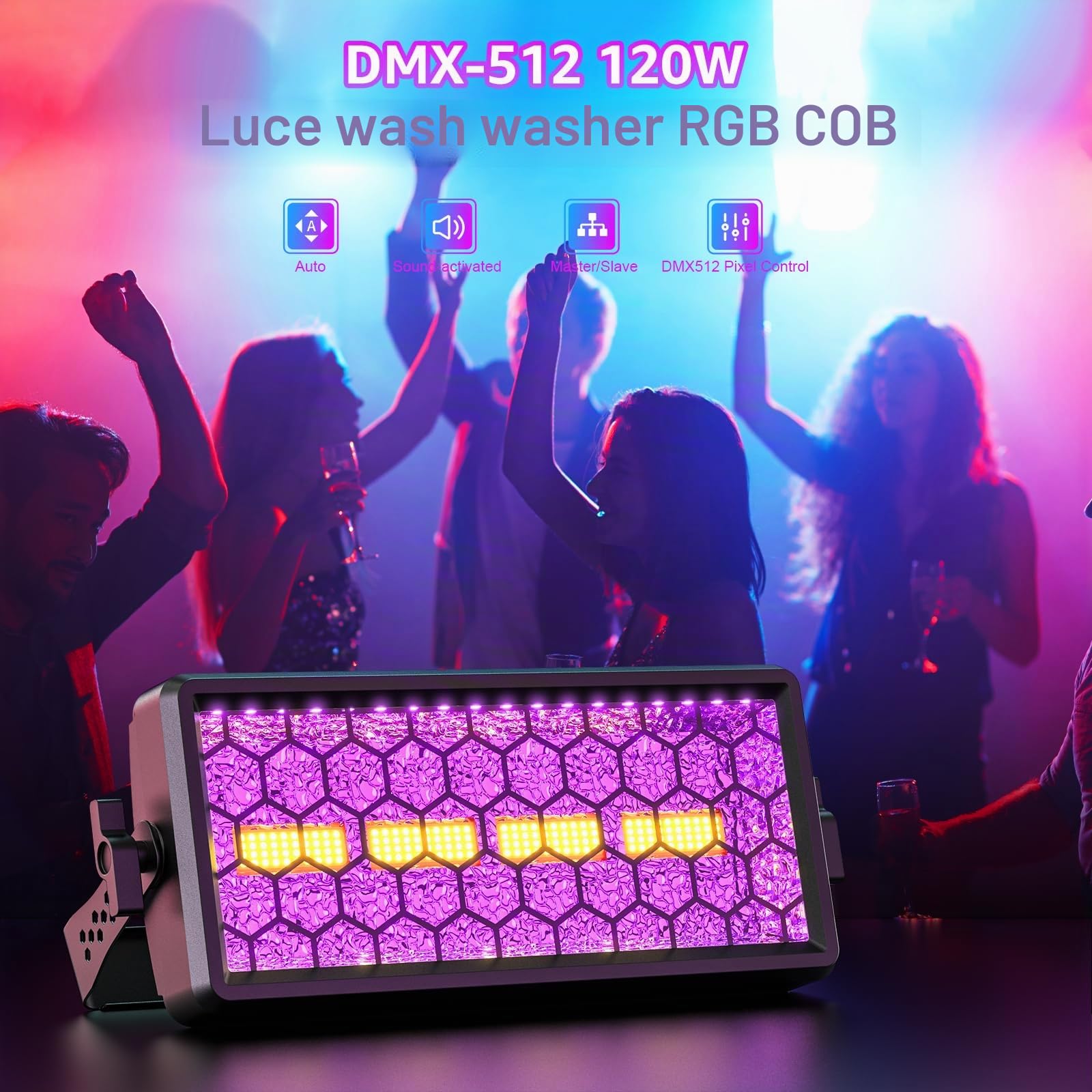 120W LED Wall Washer,4x30W COB Oro + 36 LED RGB,LEDs DMX512 Luce di Festa DJ Bar Stroboscopico Discoteca per Edifici e Eventi dal Vivo,Bar,Discoteca,Natale,Halloween,Feste,Matrimoni