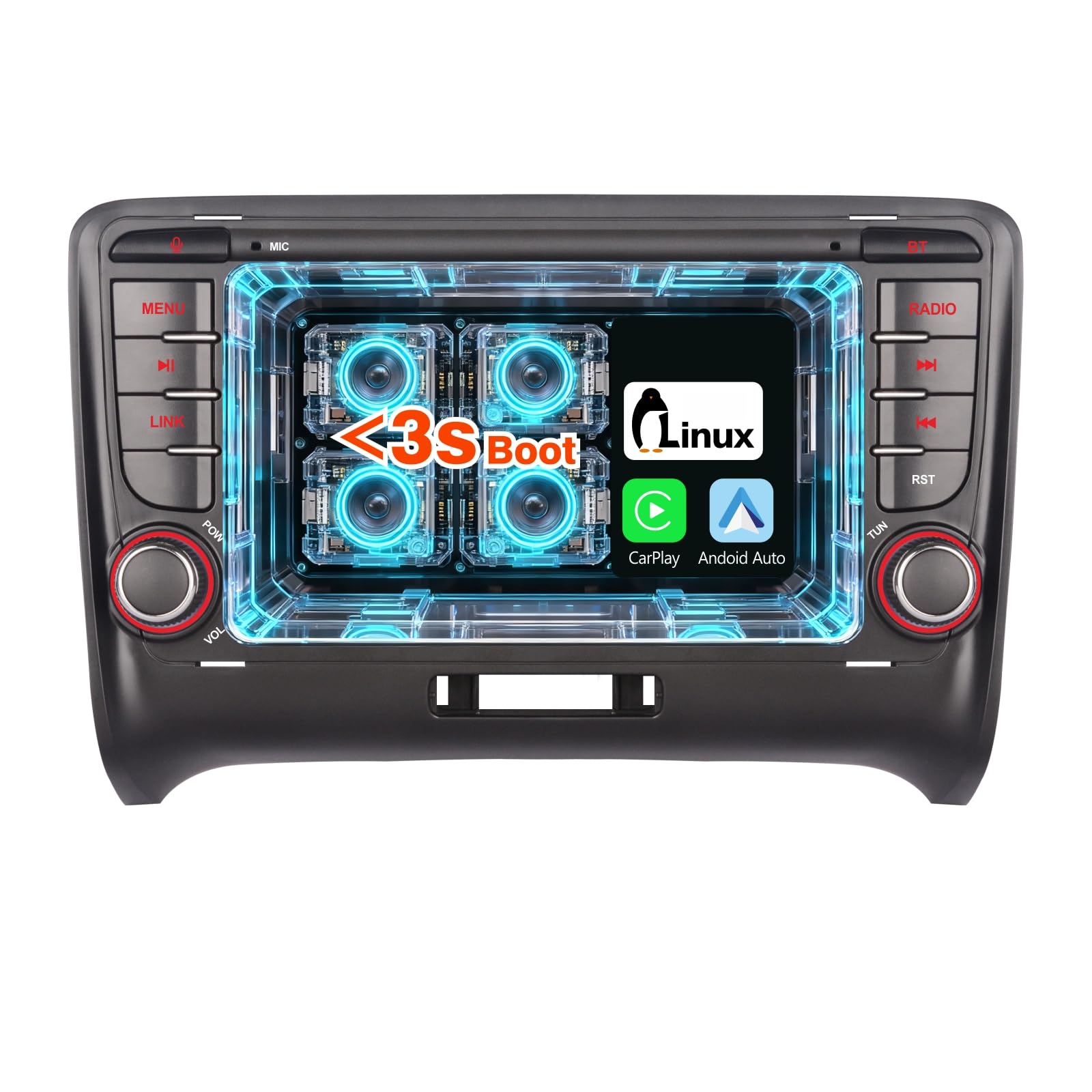Autoradio Wireless CarPlay Android Auto, Système Linux Radio AM/FM/RDS Bluetooth 5.0 avec Écran Tactile et Bouton de Volume Physique, Démarrage Rapide, Plug and Play pour Audi TT MK2 8J 2004-2015