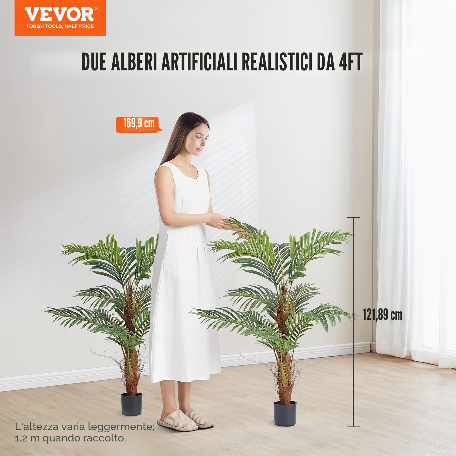 VEVOR Albero Artificiale, Pianta Finta 2 Pezzi Alta 1,22 m Areca Palma Noce di Betel Realistica, Materiale PE di Qualità e Protezione Anti-Ribaltamento, Decorazione per Casa Ufficio Interno ed Esterno