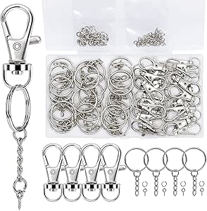 YOULADA 120PCS Swivel Snap Hook with Key Chain Rings Set,30 PCS Swivel Lobster Clasp,30PCS Key Rings with Chain,30pcs Jump Rings and 30pcs Screw Eye Pins for Keychain Lanyard,Crafts and Jewelry Making