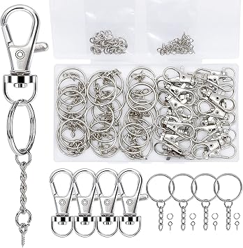 120PCS Swivel Snap Hook with Key Chain Rings Set, 30 PCS Swivel Lobster Clasp,30PCS Key Ring with Chain, 30 pcs Jump Rings and 30pcs Screw Eye Pins for Keychain Lanyard, Crafts and Jewelry Making
