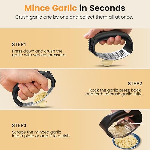 Miniatura 3 de Prensa de Ajo, Trituradora de Ajo de Acero Inoxidable, Fácil de Usar y Limpiar, Mango Ergonómico, Gadget de Cocina Fácil para Triturar sin Esfuerzo,