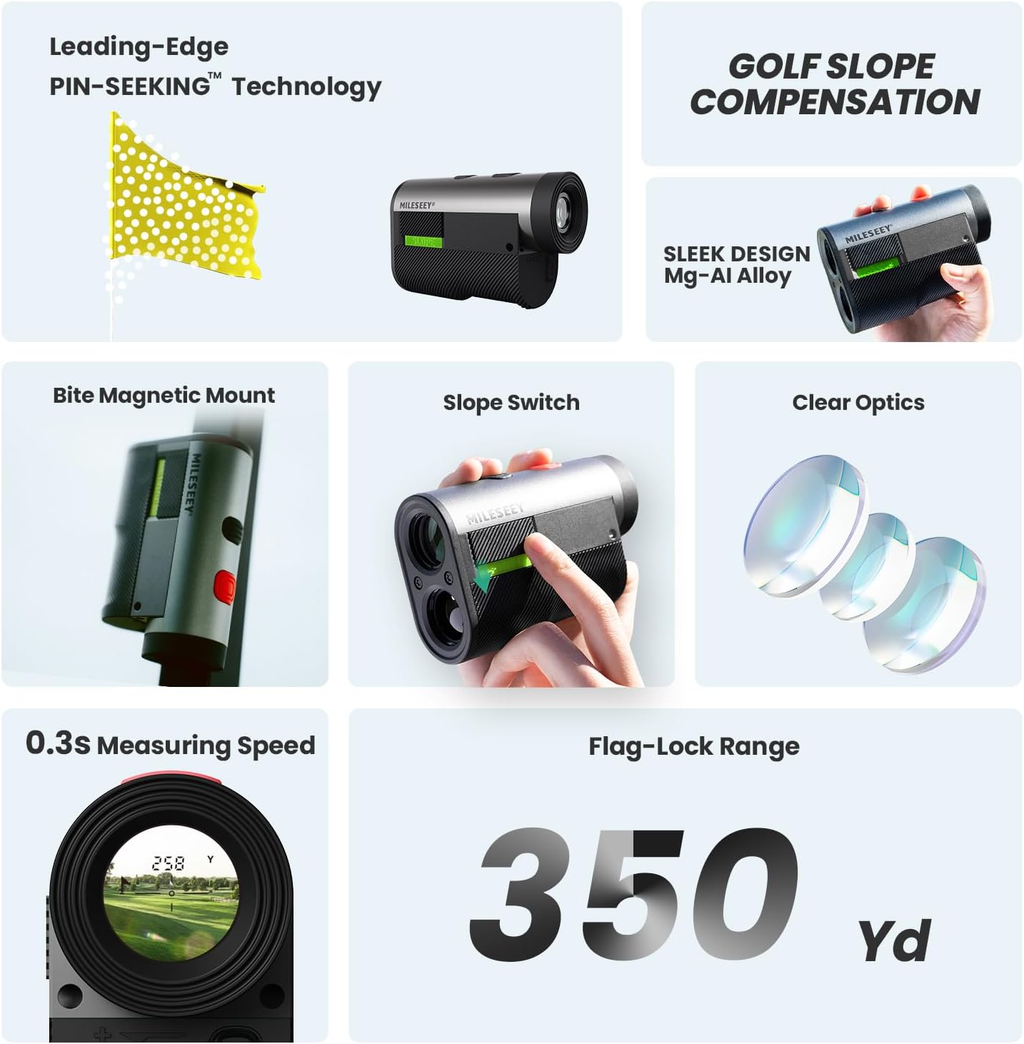 Mileseey 1100 Yards Rangefinders for Golf, Rechargeable Laser Rangefinder with Slope, Magnetic Range Finder for Hunter, 7X Magnification Golf Distance Meters, Golf Accessories for Men, 3 Units M/Yd/Ft