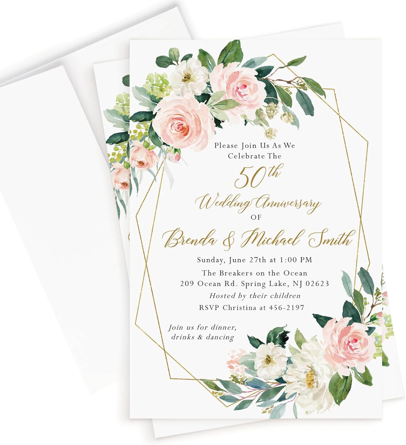 All Ewired Up Anniversary Invitations and Envelopes, Blush Pale Pink Floral Invites with Greenery, Elegant and Modern Bridal Shower Invites, 50th 25th 60th Personalized