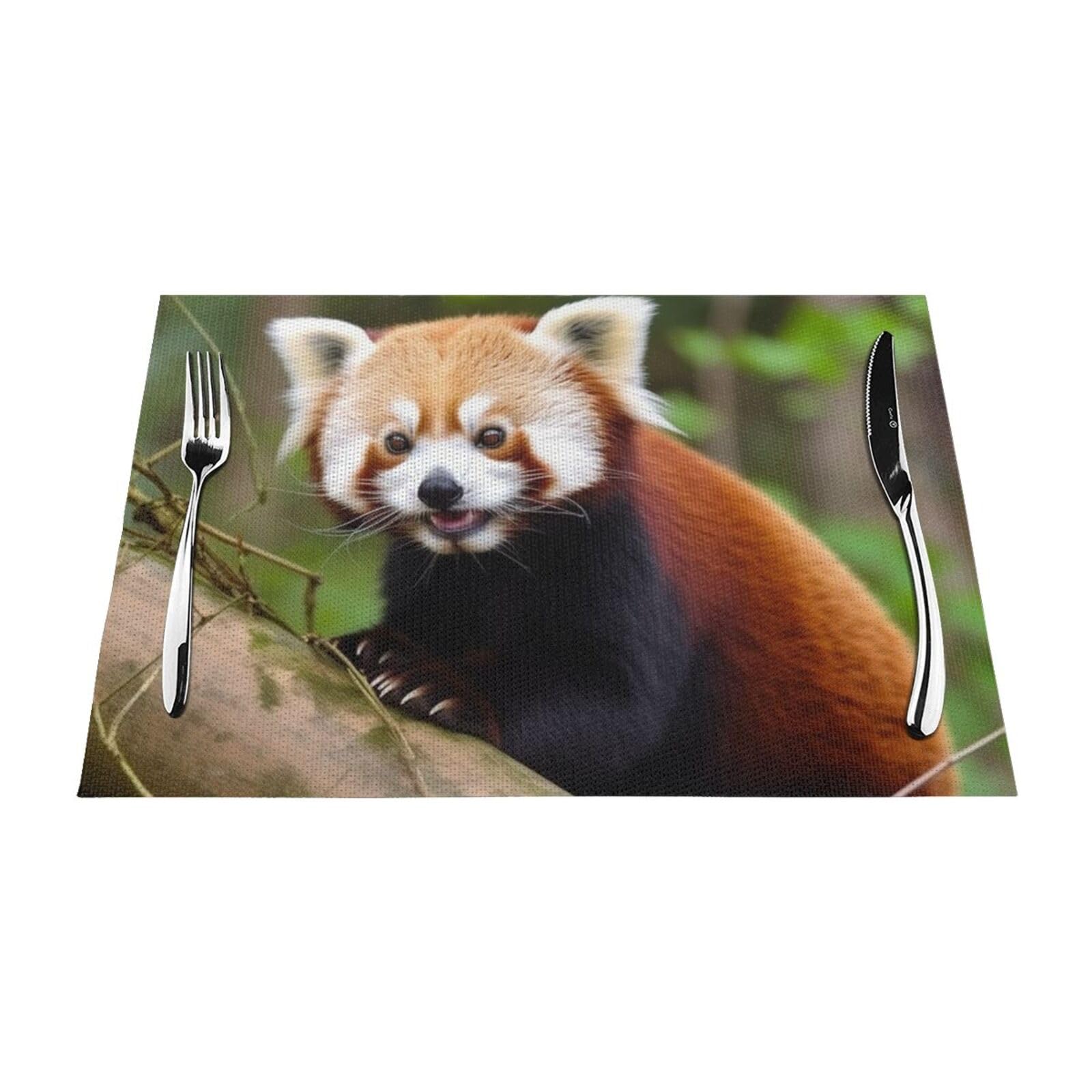 Little Red Panda Animal Placemats Set of 1 - Woven Vinyl Kitchen Table Placemats - Heat Resistant Non-Slip Place Mats for Dining Table, Washable Indoor Outdoor Table Mats 12x18 Inch