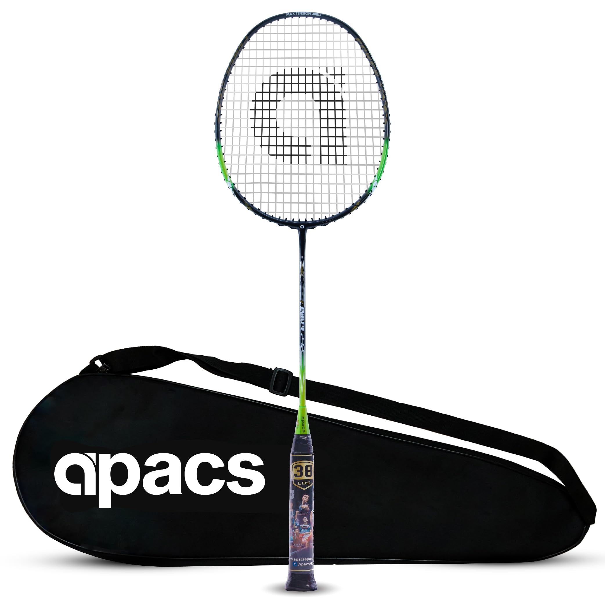 Apacs Finapi 232 (Strung, Max Tension Upto 38 LBS) Made in Vietnam | 100% Japanese Graphite | High Modulus | High Power Badminton Racket with Free Full Cover (Green)