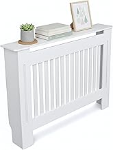 Modern Slatted Design Radiator Cover – Medium Size (19D x 112W x 82H cm) – White Satin Painted Durable MDF, Airflow-Optimised – Easy Assembly Wooden Heater Cover